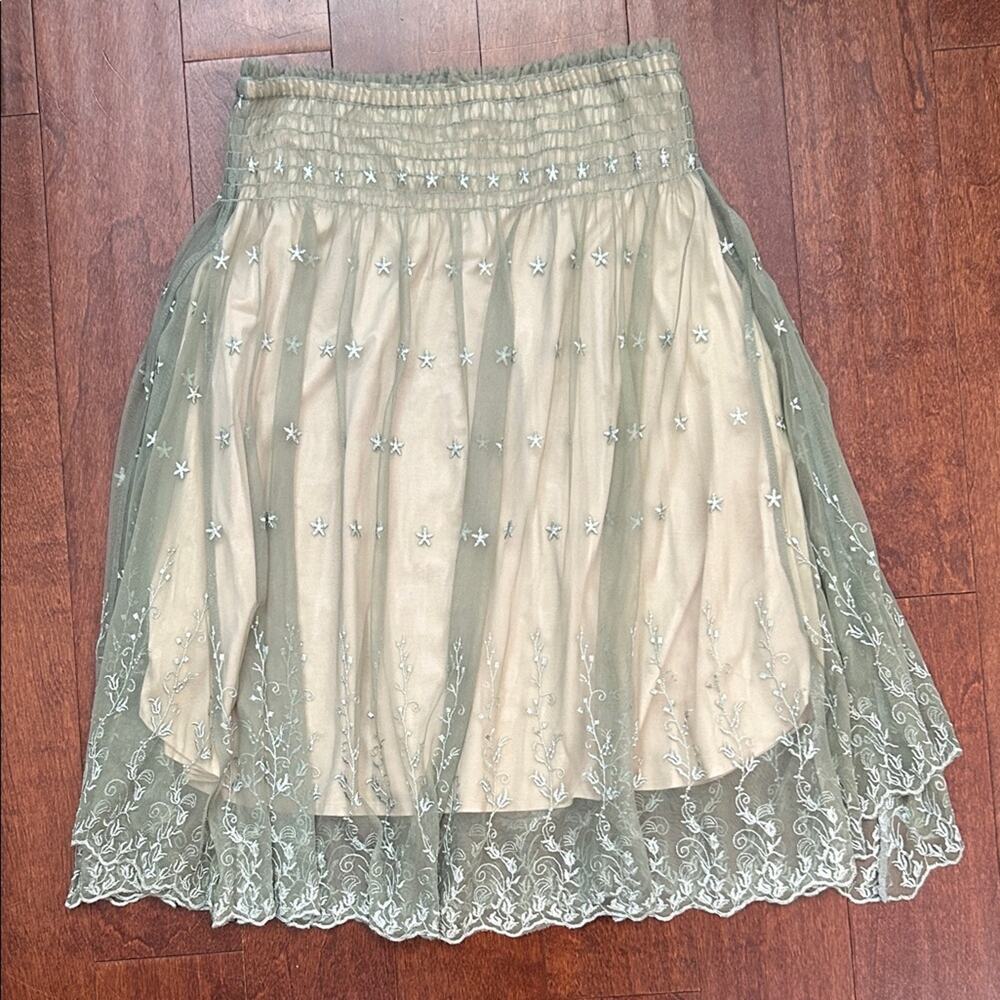 Max Studio Fairycore A-Line Skirt in Sage Embroidered Tulle, Size Small